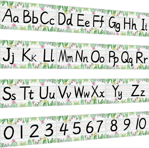 gisgfim 12 Pieces Cactus Alphabet Bulletin Board Strips Set, ABC Alphabet Banner & Number Border for Classroom,