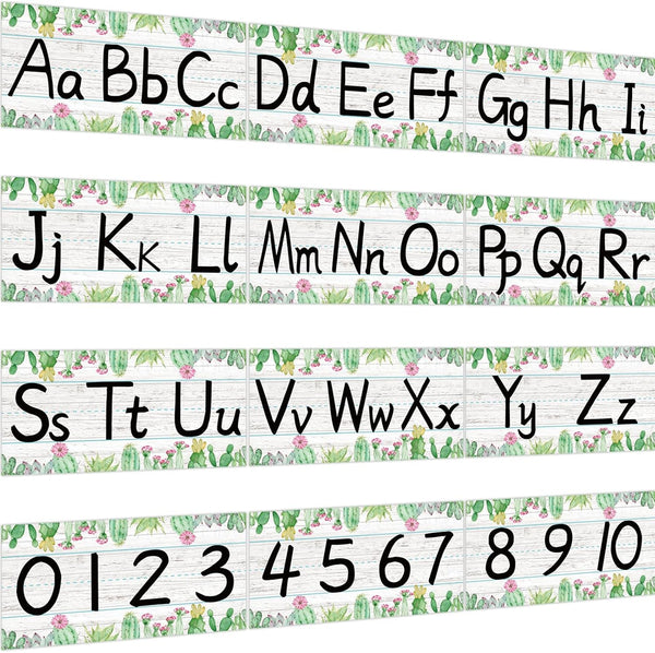 gisgfim 12 Pieces Cactus Alphabet Bulletin Board Strips Set, ABC Alphabet Banner & Number Border for Classroom,