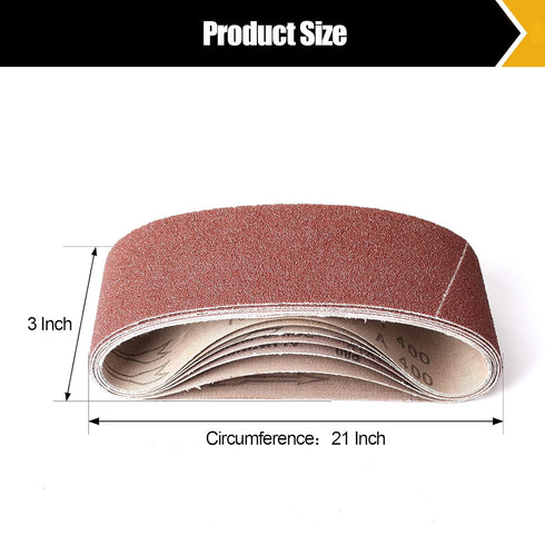 21 Pack Sanding Belts, 3 x 21 Inch for Belt Sander, 40/60/80/120/180/240/400 Grits Assortment for Woodworking