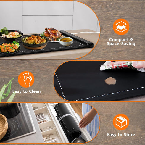 6 Warming Mat for Food, Portable Electric Warming Tray with Tempmaster Adjustable, Silicone Heating Mat for Food, Food
