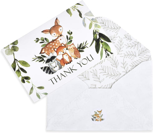 50 Pack All Ewired Up Watercolor Woodland Greenery Thank You Cards, Cute Thank You Notes with Envelopes & Stickers