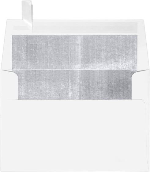 LUXPaper A4 Foil Lined Invitation Envelopes | Peel & Press | White w/Silver LUX Lining | 4 1/4" x 6 1/4" | 50 Qty