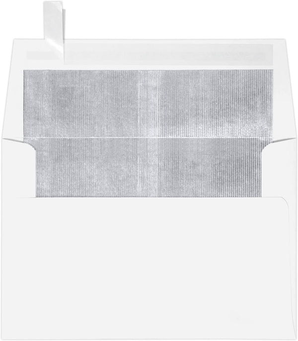 LUXPaper A4 Foil Lined Invitation Envelopes | Peel & Press | White w/Silver LUX Lining | 4 1/4" x 6 1/4" | 50 Qty