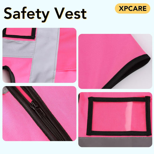 XPCARE 2-Pack Hi Vis Reflective Safety Vest with Pockets, High Reflective Strips for Men and Women, Pink