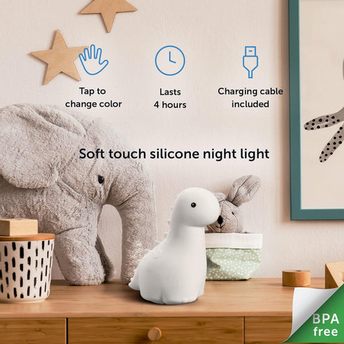 13848 Globe Electric Multicolor LED Silicone Night Light, Brontosaurus Tap Light, Rechargeable, Color Changing, Soft