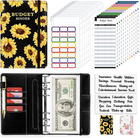 Onlyesh Budget Binder, 28Pcs with Zipper Envelopes, Cash Organizer for Budgeting, Sunblack