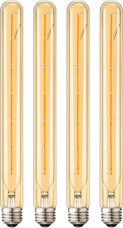 4 Pack LEOOLS T300 Vintage LED Filament Bulb, T10 6W Dimmable, 11.8inch Long Tubular Vintage LED Light, E26 Medium Base