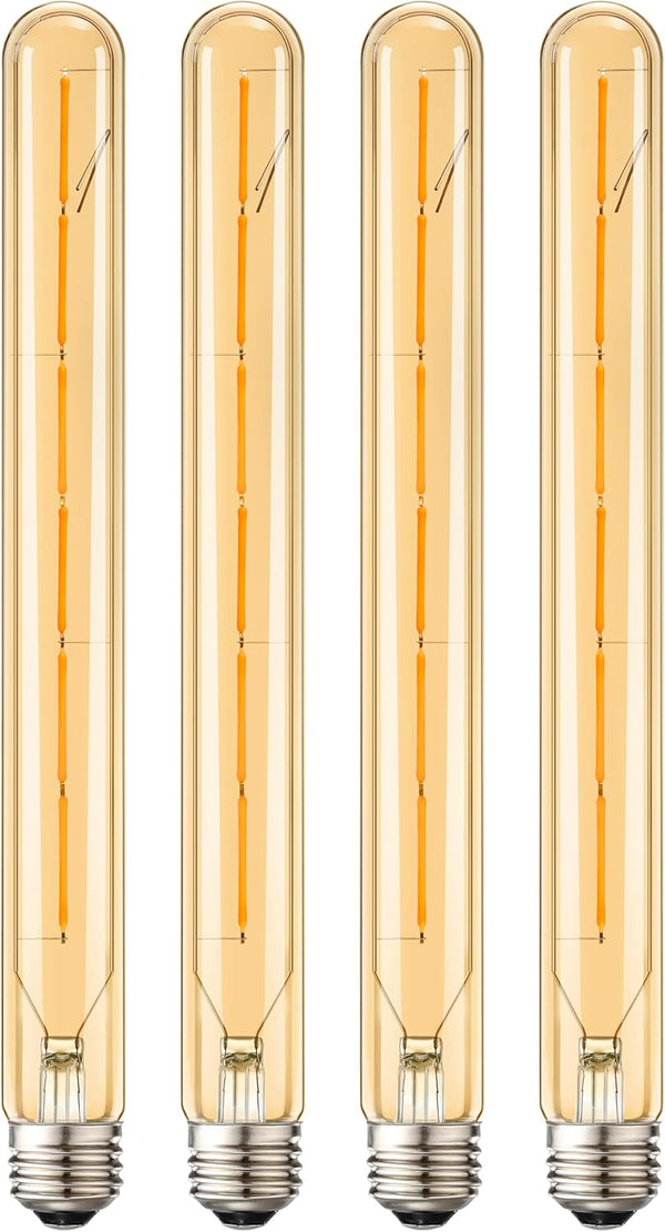 4 Pack LEOOLS T300 Vintage LED Filament Bulb, T10 6W Dimmable, 11.8inch Long Tubular Vintage LED Light, E26 Medium Base