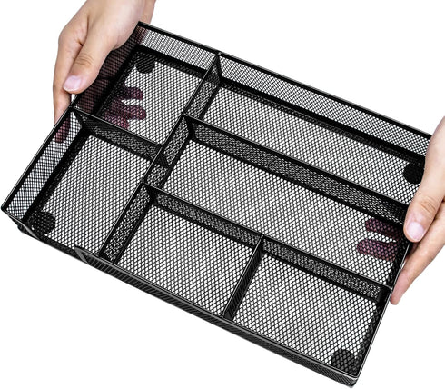 Desk Drawer Organizer, Office Divider Tray with 6 Compartments, Metal Mesh for Stationery, Makeup, School