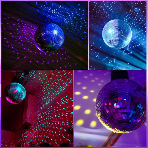 YCCOKJJ 10RPM 6Inch 18 4 70s Disco Ball with Motor and Mirror Ball Plug/Battery Operated Disco Motor with LED Beads