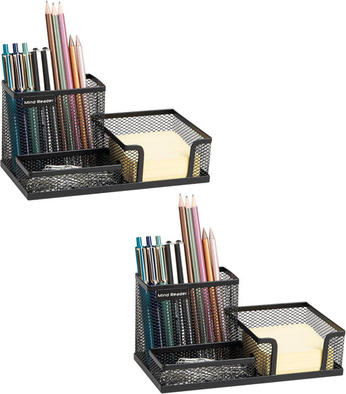 Mind Reader Desktop Organizer, Pen Holder and Clip Basket, Metal Mesh Storage for Office (Black)