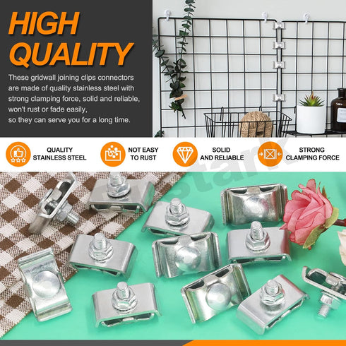 30 Sets Stainless Steel Gridwall Joining Clip Connectors, Grid Panel Joining Clips for Grid Panels