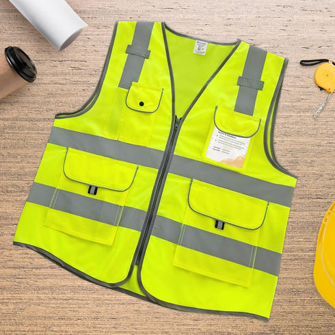 High Visibility Safety Vest for Men, 9 Pockets, Reflective Strips, ANSI Compliant, XG100-Yellow X-Large