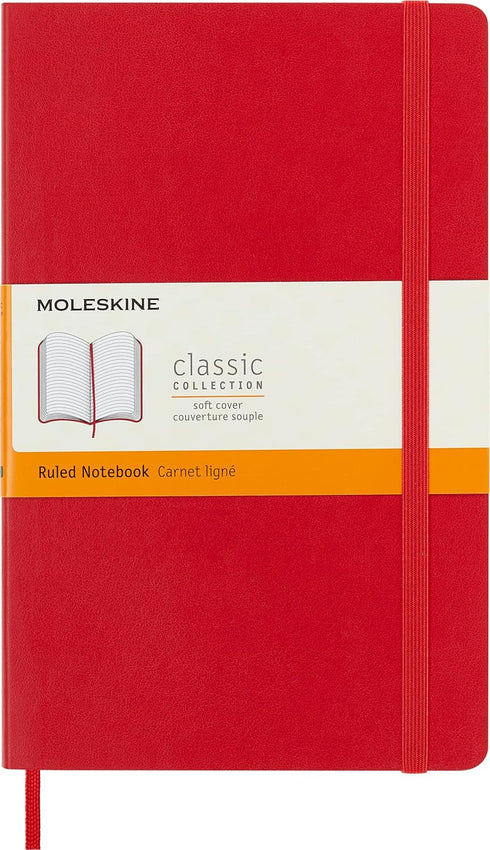 Moleskine Classic Notebook, Soft Cover, Large Ruled/Lined, Scarlet Red, 5" x 8.25", 192 Pages