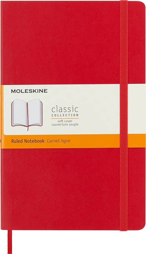 Moleskine Classic Notebook, Soft Cover, Large Ruled/Lined, Scarlet Red, 5" x 8.25", 192 Pages