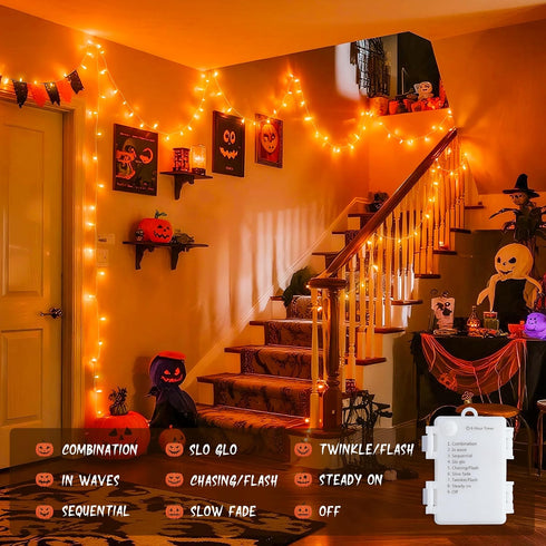 4 Pack 50 16.5ft 8 JMEXSUSS LED Battery Operated String Lights Orange, Each Halloween String Lights with Timer, Modes