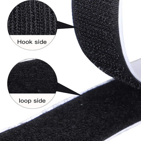 16 Feet Length 0.75 Inch Width Hook and Loop with Strong Self Adhesive Tape Strip - Black
