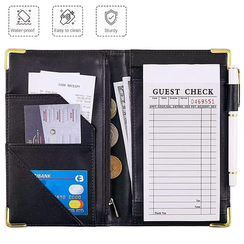 Waitress Book, Vikings Tree Server Books for Waitress with Zipper Pocket, Leather Server Book, Cash Check Bill Receipt