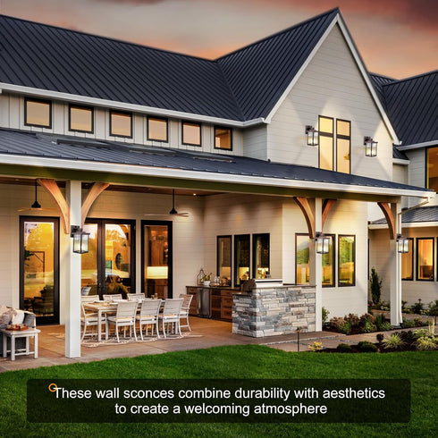 Outdoor Wall Lights for House Exterior, Dusk to Dawn Porch Lights Outdoor, Waterproof Matte Black Front Door Light