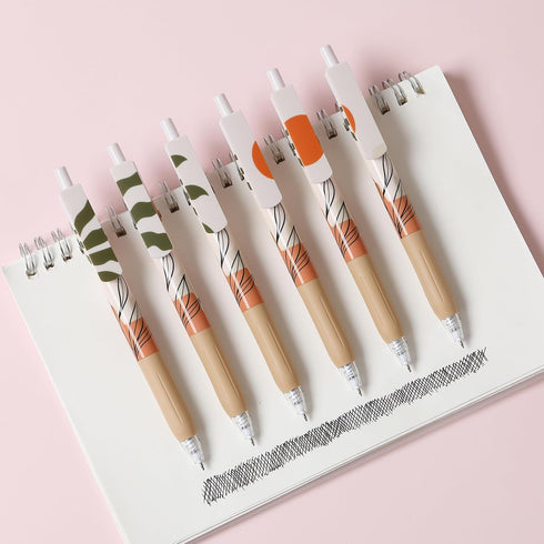 Mr. Pen Retractable Gel Pens, 6 Pack, Boho Theme, Black Fine Point 0.5mm, Fast Dry, Aesthetic Journaling Pens