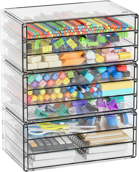 Yieach 11.1 Inch Stackable,3 Pack Long Clear Drawer Organizers Small Acrylic Drawers,School,Office Supplies Organizer