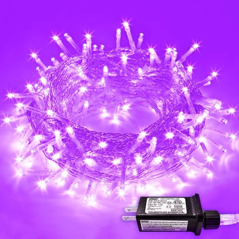 JMEXSUSS Purple Halloween Lights Clear Wire, 66ft 200 LED Purple String Lights, Indoor Outdoor Waterproof for Christmas