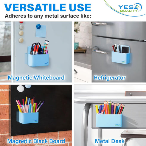 YES4QUALITY 2 Magnetic Pen Holder with Strong Magnetic Back & Compartments, Dry Erase Marker Holder for Whiteboard