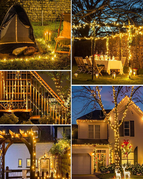 bitjam 1 Pack 49FT/15M 150LED 8 Solar Fairy Lights for Outside Waterproof, Solar String Lights Outdoor Modes Solar