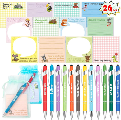 Funny Coworker Gifts, Pens with Inspirational Sayings + Sticky Notes, Work Gift Bulk for Adults, Office Supplies Set