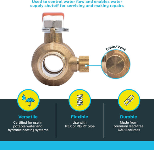 SharkBite 3/4 Inch Crimp Ball Valve with Drain - Brass Plumbing Fitting for PEX Pipe, PE-RT, 24613LFA