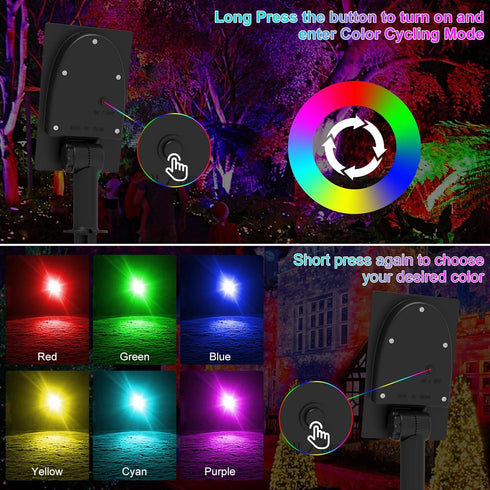 IP65 2-IN-1 T-SUNUS RGB Solar Spot Lights Christmas, Metal Color Changing Landscape Spotlights Waterproof Spotlight