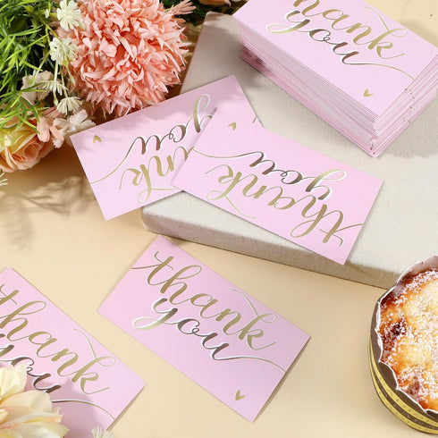 LXUEJIE 100 3.5 2 inch Pcs Thank You Cards, Pink Thank You Cards x Thanks Card with Free Write Pink Thanks Card