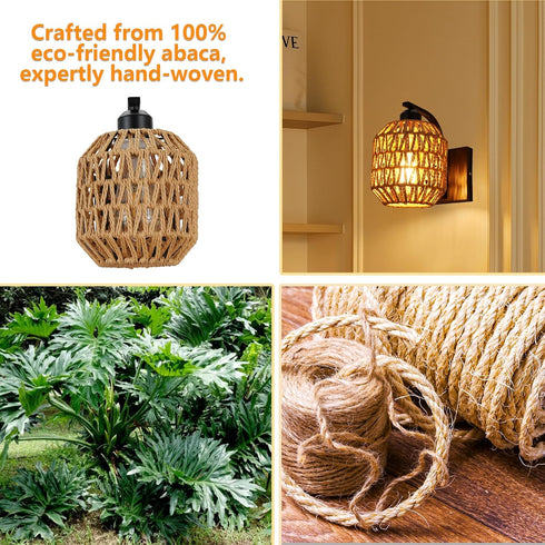 1Pack lobolighting Boho Rattan Wall Sconces Hardwired Hand-Woven Farmhouse Wall Lamps Indoor Rustic Wall Mount Light