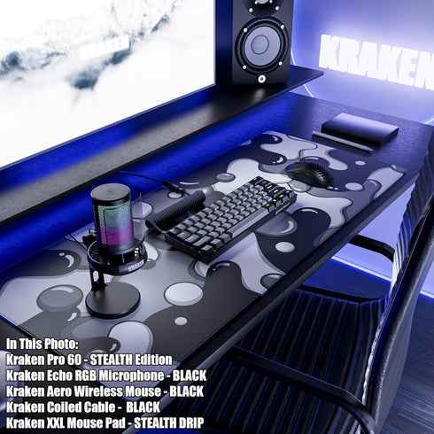 Kraken Keyboards XXL Gaming Mouse Pad, Large Black and White Desk Mat for Keyboard and Mouse