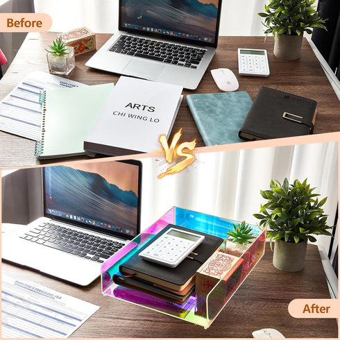 Suzile 3 Pcs Iridescent Acrylic Letter Organizer, Stackable Letter Tray for Desk File Document Folder