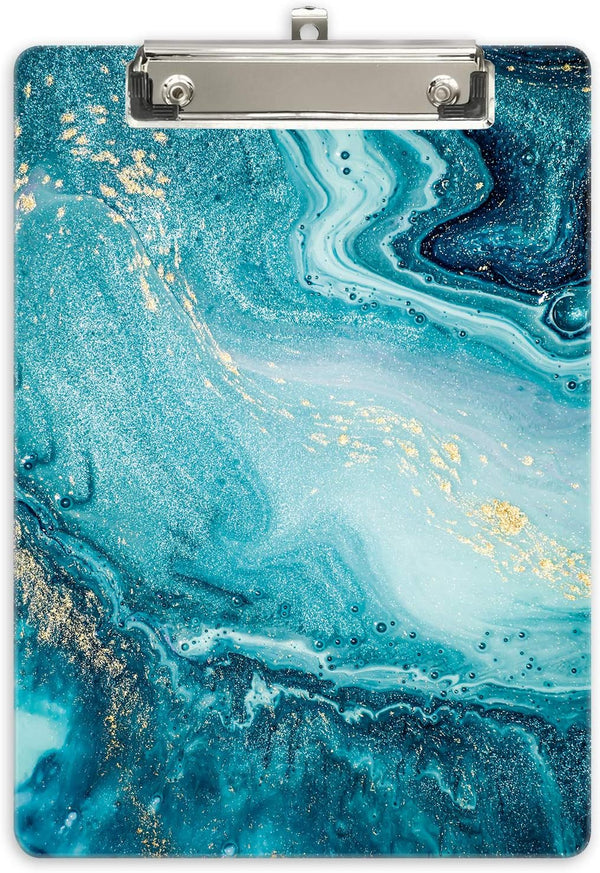 Hongri Plastic Clipboard, Standard A4 Letter Size Clip Board for Students, Teacher, Kids, Teal Marble Decorative