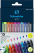 Schneider Vizz M (Medium) Ballpoint Pen, 1.0 mm, Transparent Barrel, Assorted Ink Colors, Pack of 10 Pens