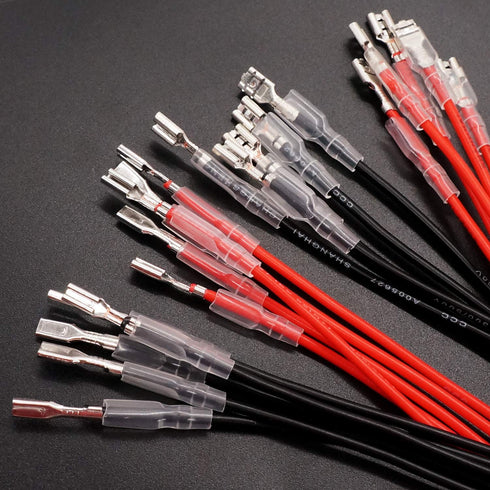 Twidec 20Pcs Female Spade Crimp Terminal, 2.8mm and 4.8mm with Insulating Sleeve and Wire Red + Black Assortment Kit