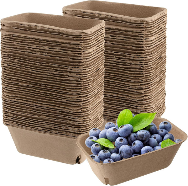 TAICHEUT 100 Pack Natural Pulp Fiber Berry Basket, Bulk Produce Berry Basket Pulp