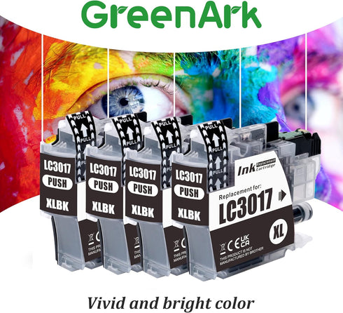GREENARK Compatible Ink Cartridge Replacement for Brother LC3017BK High Yield Black, 4 Pack for MFC-J6930DW,
