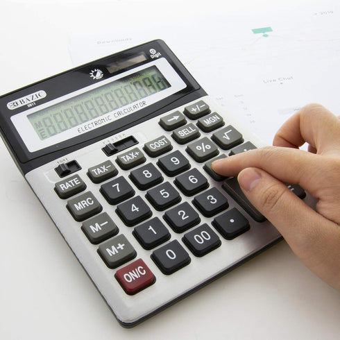 BAZIC 12-Digit Desktop Calculator, Profit Calculation & Tax Functions, Large LCD Display, Solar Battery, 1-Pack