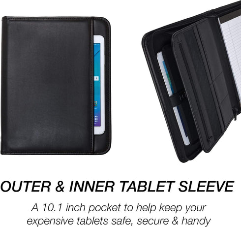 Samsill Professional Padfolio, Black, Full Size, 10.1 Inch Tablet Sleeve, 8.5 x 11 Inch Notepad