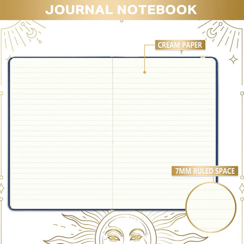 Blue Faux Leather Ruled Notebook/Journal, 144 Pages, Large, Premium Thick Paper, Hard Cover with Pocket