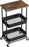 Simple Houseware 2-Tier Rolling Utility Cart with Top Board, Rustic Brown