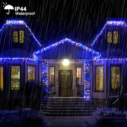 weillsnow 164 500 8 FT LED Christmas Lights Outdoor, Waterproof Christmas Fairy Lights with Timer, Plug in Blue White