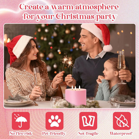 6'' 6'' 3 Retisee Valentine's Day Pink Extra Large Flameless Candles x LED Battery Operated Real Wax Wicks Flickering