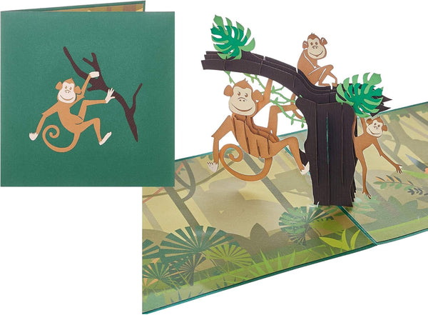 Monkey Pop Up Card, Blank 3D Monkey Card, Jungle Gift for Kids, Happy Birthday Card, Monkey Lover Card