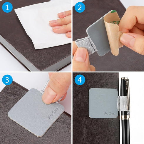 ProCase Pen Loop Holder (5 Pack) for Notebooks, Journals, Planners, Self Adhesive Leather Pencil Holder - Grey