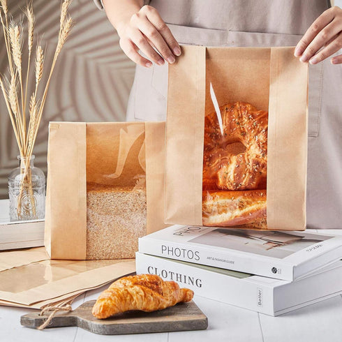 100 Pack 13.7" 8.2" 3.5" Packaging PAICUIKE Large Kraft Paper Bread Bags for Homemade Bread Sourdough Bags x x with Tin