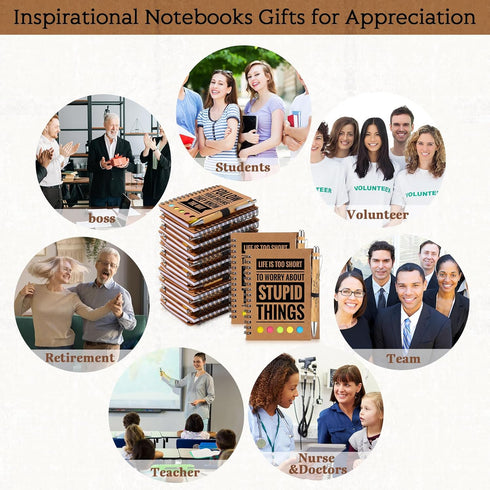 Yeaqee 30 Set Inspirational Gifts, Spiral Notebooks with Sticky Notepads, Motivational Bamboo Ballpoint Pens, Back to
